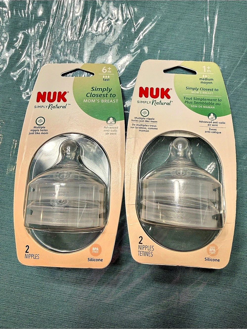 NUK Simply Natural Nipples Clear Baby 6+ & 1+ Months NWT